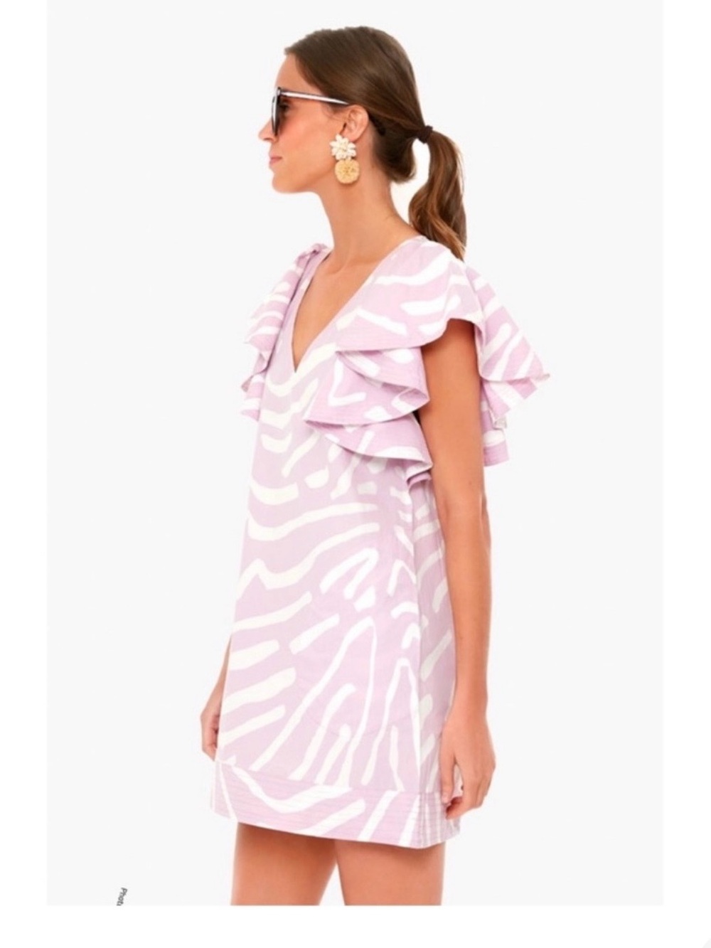 Oliphant Flirty V Zebra A Line Mini Dress w Ruffle Sleeves and Pockets. Feminine